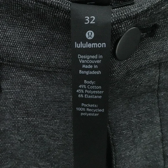 Lululemon Pants Mens 32x31 Black Heathered ABC Tech Canvas Skinny Stretch Chino